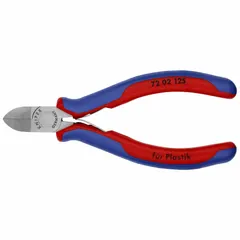 Flush-cut diagonal-cutting pliers with straight, oval jaw design. Jaw length 7/8 in, jaw width 1/8 in, overall length 5 in. Spring-return mechanism for cutting medium-hard wire in electrical, industrial, and maintenance applications.
