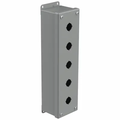 HOFFMAN Push Button Enclosure: 22mm, 5 Holes, Carbon Steel - Enclosures for 22mm Operators