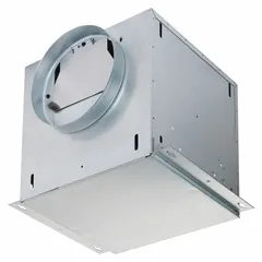 Round duct inline cabinet fan with 8-inch duct diameter, 115V AC single-phase power, 26 W, and variable speeds. Delivers 127 cfm at 0.100 in SP with horizontal discharge direction. Suitable for exhausting air in commercial ventilation systems such as offices, retail spaces, and light industrial areas.