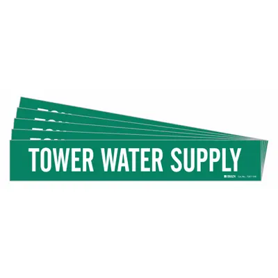 BRADY Pipe Marker: Tower Water Supply, Green, White, Fits 8 in and Larger Pipe O.D. - Tower Water Supply Adhesive Pipe Markers
