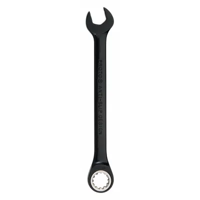 PROTO Combination Wrench: Alloy Steel, Black Chrome, 7/8 in Head Size, 11 1/2 in Overall Lg - SAE Spline Ratcheting Combination Wrenches