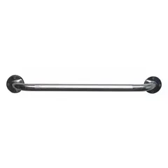 Straight grab bar made of steel with a textured finish. Measures 24 inches in length with a 1-1/4 inch diameter. Supports up to 250 lb. Suitable for installation in bathrooms, showers, and other areas requiring additional support for balance and mobility assistance.