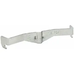 Steel strut connector with zinc-plated finish for joining and supporting wire mesh cable trays. Accommodates tray widths of 4, 6, 8, 12, 18, 20, 22, and 24 inches. Used in cable management systems to secure and align tray sections.
