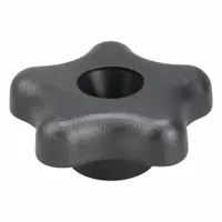 This Snap-Lock 5-Arm Knob features a plastic body with a steel threaded insert. It has a 2.25 in diameter and a 5/16"-18 thread size. Used for manual clamping, positioning, and adjustment on industrial machinery, jigs, and fixtures