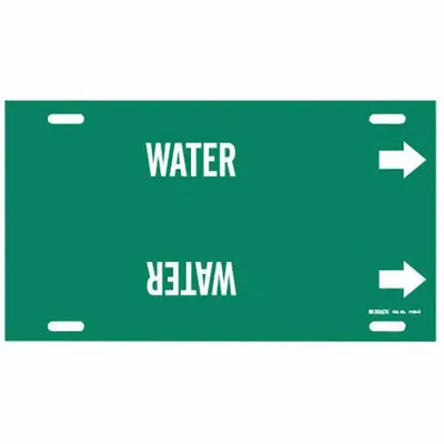 BRADY Pipe Marker: Water, Green, White, Fits 8 to 9 7/8 in Pipe O.D., 1 Pipe Markers - Water Strap-On Pipe Markers