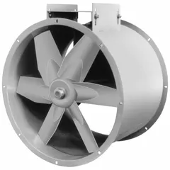 This belt-drive fan is designed for emergency smoke exhaust in industrial and commercial buildings. It features a 24-inch blade and is intended for horizontal mounting orientation. The fan does not include a drive package.