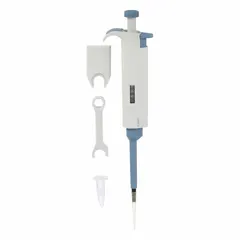 Manual adjustable volume pipettor with a maximum capacity of 50 µL and 0.5 µL volume increments. Single-channel design in light gray for precise liquid handling in laboratory applications such as sample preparation, reagent dispensing, and serial dilutions.
