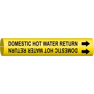 BRADY Pipe Marker: Domestic Hot Water Return, Yellow, Black, Fits 3/4 to 1 3/8 in Pipe O.D. - Domestic Hot Water Return Snap-On Pipe Markers