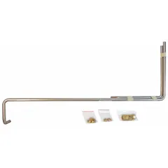 This stainless steel circulation tubing kit includes plumbing components for connecting fume hoods to ductwork. With a 15-inch overall length, it is used in laboratory ventilation systems to route exhaust air from enclosures to the building exhaust system.