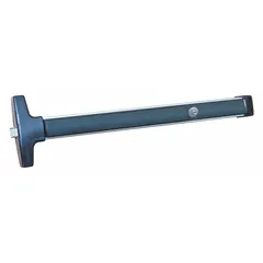 Rim-type exit device with touchbar style, finished in black. ADA compliant. Suitable for doors up to 36 inches wide. Commonly used on commercial doors for emergency egress.