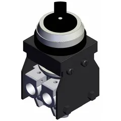 Manual air control valve with 5 ports, M5 connections, and side-ported body. Features a 3-position twist actuator for selecting flow paths in pneumatic systems. Suitable for directing airflow in manual control circuits.