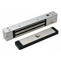 This DYNALOCK single-door magnetic lock from the 2500 Series is constructed of steel and measures 10 1/2 inches in length, 1 1/4 inches in width, and 1/4 inch in height. It features an instantaneous release delay, making it suitable for access control applications in facilities such as offices, warehouses, and industrial settings where immediate door release upon power interruption is required