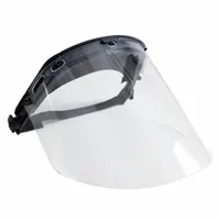 Dielectric face shield assembly with neoprene components and a clear acetate visor. Designed for mounting on Bullard S61 hard hats. Provides impact and splash protection in industrial environments such as manufacturing, construction, and maintenance