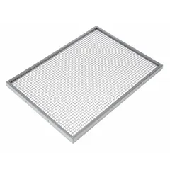 Steel outlet guard with epoxy-coated finish for corrosion resistance. Features 1/2 in wire spacing and includes mounting hardware. OSHA compliant. Designed for use with model 3C010. Suitable for protecting electrical outlets in industrial environments.