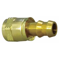 Brass barbed hydraulic hose fitting with JIC female x hose barb male connections. Designed for -6 dash size hose with 3/8 in I.D. Used in fluid power systems for connecting hoses to JIC ports in industrial machinery and mobile equipment.