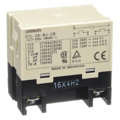 OMRON Enclosed Power Relay: Bracket Mounted, 30 A Current Rating, 24V AC, DPST-NO - Bracket-Mounted Relays
