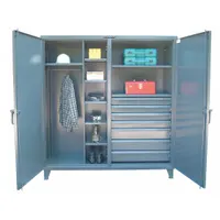 STRONG HOLD Storage Cabinet: 24 in x 78 in, 7 Adj Shelves, 7 Drawers, 2 Doors, Legs, Dark Gray, Gray (MPN 66-DSW-247-7DB)