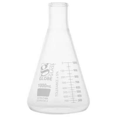 GLOBE SCIENTIFIC Erlenmeyer Flask: 1 L, Colorless, Round, A - Glass Erlenmeyer Flasks