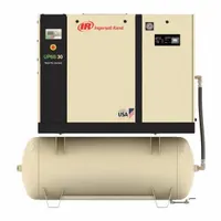 This horizontal rotary screw air compressor delivers 72 cfm at 20 hp, powered by 200V AC three-phase. It includes a 120-gallon tank for consistent air storage. Suitable for continuous-duty industrial applications such as powering pneumatic tools, automation equipment, and material handling systems