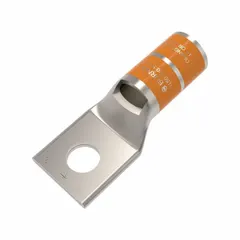 Copper compression lug for terminating 3/0 AWG stranded copper wire to a 5/16 in stud. Suitable for use in electrical panels, switchgear, and power distribution systems requiring a secure, low-resistance connection.