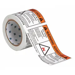 Label: Polyester, Adhesive Sign Mounting, 3 1/2 in x 5 in Nominal Sign Size, 0.01 in Thick, 100 PK (MPN 52028). Key specifications — Sign Mounting Style: Adhesive; Retroreflective Grade: Not Retroreflective; Glow In The Dark: No.