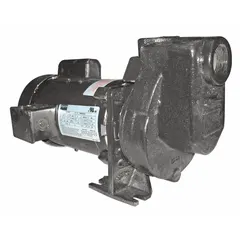 Self-priming centrifugal pump with TEFC motor enclosure for protection against dust and moisture. Operates on 115/208-230V AC, delivers up to 50 ft head, and features 1-1/2 in compatible intake and discharge connections. Suitable for water transfer, irrigation, and dewatering in industrial and agricultural settings.