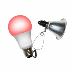 This clamp-on fixture kit includes a red spectrum LED grow light bulb designed for flowering plant growth. It operates at 120V AC and accepts bulb type A. The fixture has a maximum mounting height of 2 ft and is not linkable. Suitable for indoor horticulture applications requiring targeted lighting for the flowering stage.