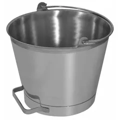 This 13-quart stainless steel pail is designed for hygienic handling of milk and other dairy products in commercial food processing environments. It includes an extra handle for ease of use and is FDA compliant and NSF certified for food contact surfaces. Overall height 10 7/8 inches, overall diameter 12 1/4 inches.