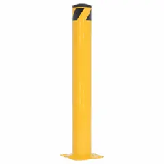 This bolt-on standard bollard is constructed from carbon steel with a yellow finish. It has a 36-inch install height and a 4 1/2-inch diameter, and includes a removable cap. Used to protect structures, equipment, and personnel from vehicle impact in areas such as warehouses, loading docks, and industrial facilities.