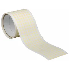 These tan masking tape discs are pre-cut to a 1/4 in diameter and feature a crepe paper backing with a rubber adhesive. With a thickness of 7.5 mil, they are designed for indoor use on wood surfaces. Commonly used in industrial painting and finishing applications, they provide clean paint lines during spray or brush work.