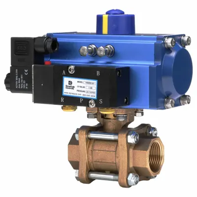 DYNAQUIP CONTROLS Pneumatically Actuated Two-Way Ball Valve: 3/4 in Size, Brass - Brass Pneumatically-Actuated Ball Valves