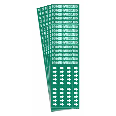 BRADY Pipe Marker: Deionized Water Return, Green, White, Fits 3/4 in and Smaller Pipe O.D. - Deionized Water Return Adhesive Pipe Markers