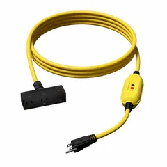 This inline GFCI cord provides ground-fault protection for power tools, lighting, and equipment. It features a 26 ft length, 12/3 gauge, 15 A current rating at 125V AC, with a NEMA 5-15P plug and NEMA 5-15R receptacle. The auto-reset function restores power after a fault clears, reducing downtime in workshops, construction sites, and industrial facilities.