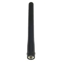 VHF whip antenna designed for ICOM M73 handheld radios. Operates from 156 MHz to 164 MHz, covering standard marine VHF channels. Overall length 4 1/2 inches, black finish. Replacement antenna for improved signal transmission and reception.