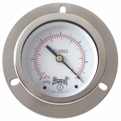 WINTERS Panel-Mount Pressure Gauge: Front Flange, 0 psi to 100 psi, 2 1/2 in Dial - Front-Flange Panel-Mount with Brass/Bronze Wetted Parts