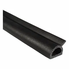 This D-shaped rubber seal is made from EPDM with a high-strength self-adhesive backing for mounting. It is supplied in a 25-foot length and is black. Commonly used for sealing gaps in enclosures, doors, and panels to provide weather and dust resistance.