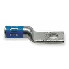 Aluminum one-hole compression lug for terminating 500 kcmil solid or stranded wire onto a 5/8 in stud. Used in industrial power distribution, switchgear, and heavy equipment installations to create secure electrical connections.