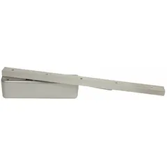 This LCN 4510 Series door closer is a Grade 1 heavy-duty aluminum unit with a track arm and non-hold open closer type. It measures 12 1/4 inches in length and 2 1/4 inches in width, with a fixed spring size 3. Suitable for interior or exterior use, it is ADA compliant for controlling door closing speed on commercial or industrial doors.