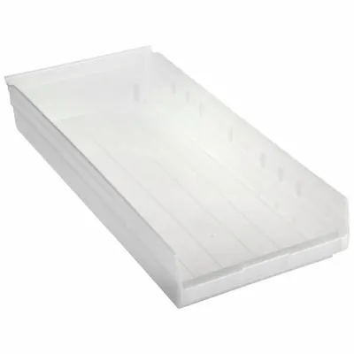 AKRO-MILS Shelf Bin: 23 5/8 in Overall Lg, 11 1/8 in x 4 in, Clear, Nesting Capable - Clearview Plastic Shelf Bins