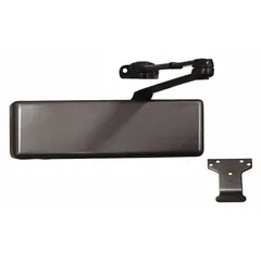 This LCN 4031 Series door closer features a parallel arm mount for doors with limited overhead clearance. It is Grade 1 heavy duty, constructed in bronze, and suitable for interior or exterior use. The adjustable spring size 4 allows for fine-tuning closing force. ADA compliant, it measures 10 3/8 inches long by 2 3/4 inches wide.