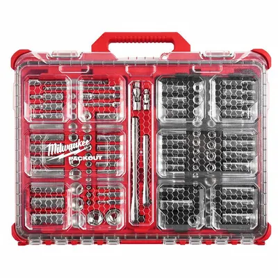 MILWAUKEE Ratchet & Socket Set: 1/4 in, 3/8 in Drive, 106 Piece, 6-Point - SAE & Metric Socket Sets with Drive Tools