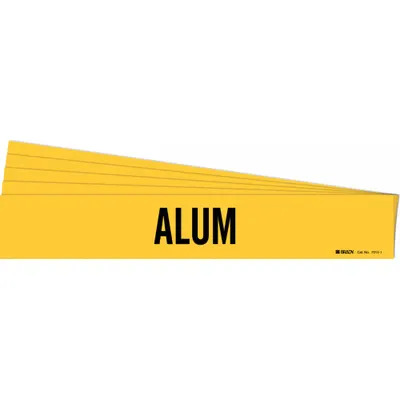 BRADY Pipe Marker: Alum, Yellow, Black, Fits 2 1/2 to 7 7/8 in Pipe O.D., 1 Pipe Markers - Alum Adhesive Pipe Markers