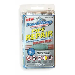 Resin fiberglass repair wrap kit for sealing leaks and reinforcing pipes. Wrap size 3 in W x 132 in L, fits pipe sizes 1 1/4 in to 3 in. Includes tape within foil bag. Gray color.