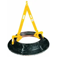 Two-leg lifting device designed for handling concrete manhole sleeves and rings. Working load limit of 1,000 lb. Used in utility, sewer, and drainage construction to safely position heavy precast components