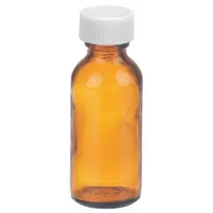 This 30 mL amber glass bottle features a narrow mouth and 20-400 mm neck finish. Made from Type III soda lime glass, it provides protection for light-sensitive contents. Supplied without closure, suitable for laboratory storage and dispensing of reagents or samples.