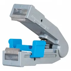 Steel replacement blade for wire strippers, 8 in overall length. Compatible with models 53JE51 and WSA-1024. Used to restore stripping performance on electrical and telecom wiring.