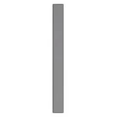 This pilaster is designed for use in commercial bathroom partitions, providing structural support and privacy in restroom stalls. It features a charcoal color with a smooth semi-gloss finish and a honeycomb inner core. Dimensions: 70 inches high, 7 inches wide, 1 1/4 inches thick.