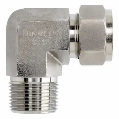 BRENNAN INDUSTRIES Compression Fitting Elbow: 1/2 in OD x 1/4 in Pipe Fitting Size - Clean & Bagged Single-Ferrule Stainless Steel Fittings