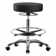 Vinyl Lab Stool, Height Range 25 1/2" to 35 1/4", 17" x 17" Seat, 5 Casters, Aluminum Base, Foot Support