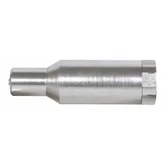 This nozzle extension features a female national pipe thread (FNPT) spout connection for secure attachment to drum pumps. It provides a threaded interface for controlled fluid dispensing from drums or barrels in industrial and automotive settings.